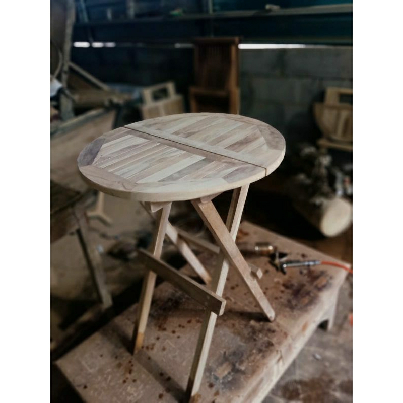 meja lipat kayu jati asli meja lipat bundar diameter 50x50x tinggi 60cm