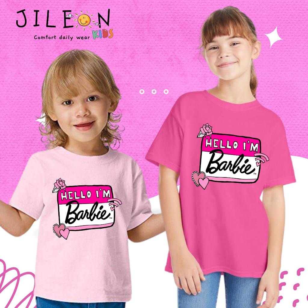JILEON KAOS ANAK HELLO IM BARBIE KAOS PREMIUM ANAK DAN DEWASA KATUN KOMBED BUKAN PE