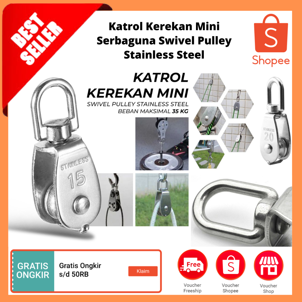 Katrol Kerekan Mini Serbaguna Swivel Pulley Stainless Steel / Katrol Baja Tahan Karat Roda Tunggal P