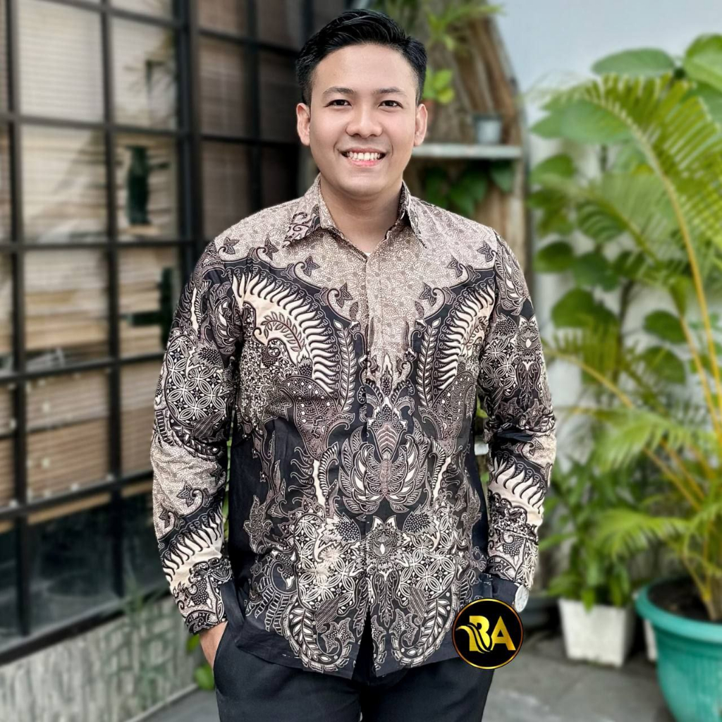 Batik pria coklat kemeja cowok lengan panjang m l xl xxl terlaris premium modern quality warna mocca