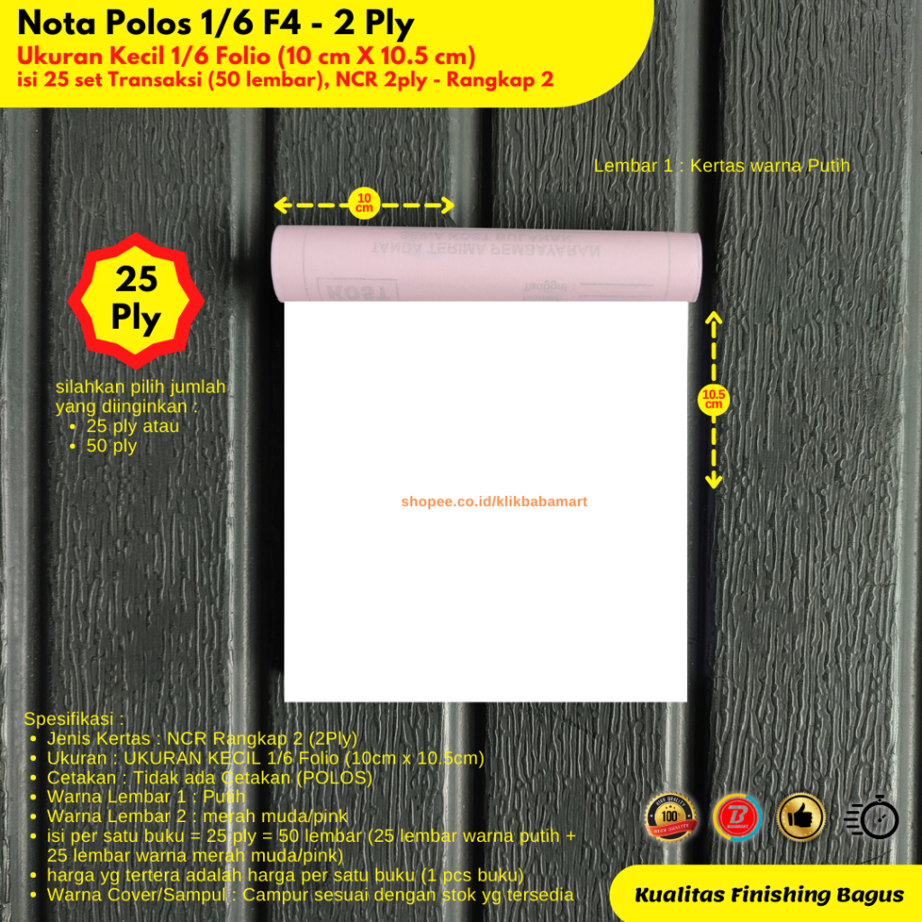 

NOTA BON NCR POLOS KOSONG 1/6 FOLIO RANGKAP 2 ISI 25PLY