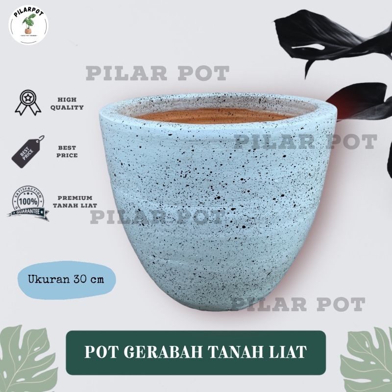 POT BUNGA GERABAH TANAH LIAT MOTIF SPRINKLE PUTIH D30 T25 - SPRINKLE PUTIH D30