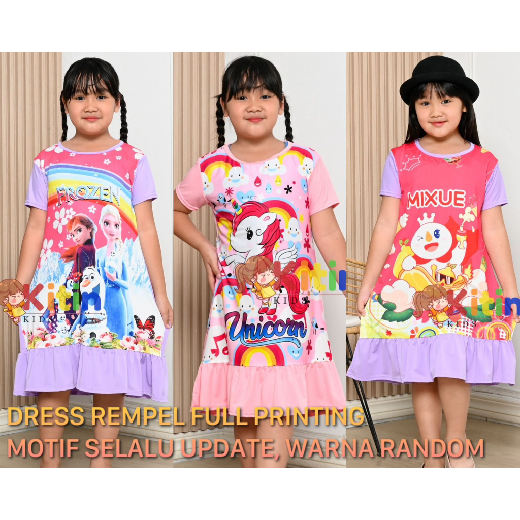 OP - DASTER TERUSAN TUNIK REMPEL ANAK SPANDEK IMPORT PRINTING GAMBAR DEPAN MOTIF MIXUE ICE CREAM LIT