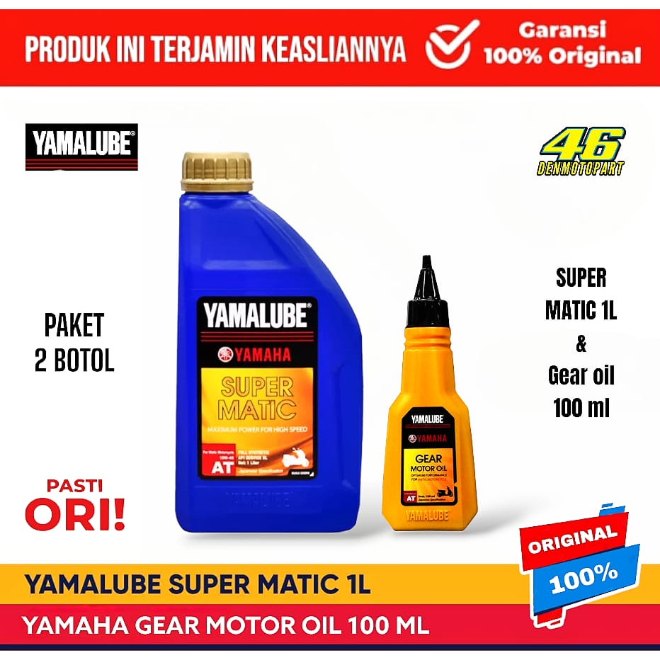 PAKET [ 2 PCS ] - Oli Mesin 100% Original YAMALUBE SUPER MATIC SAE [ 10W-40 ] 1L 1000ML & Oli Gardan