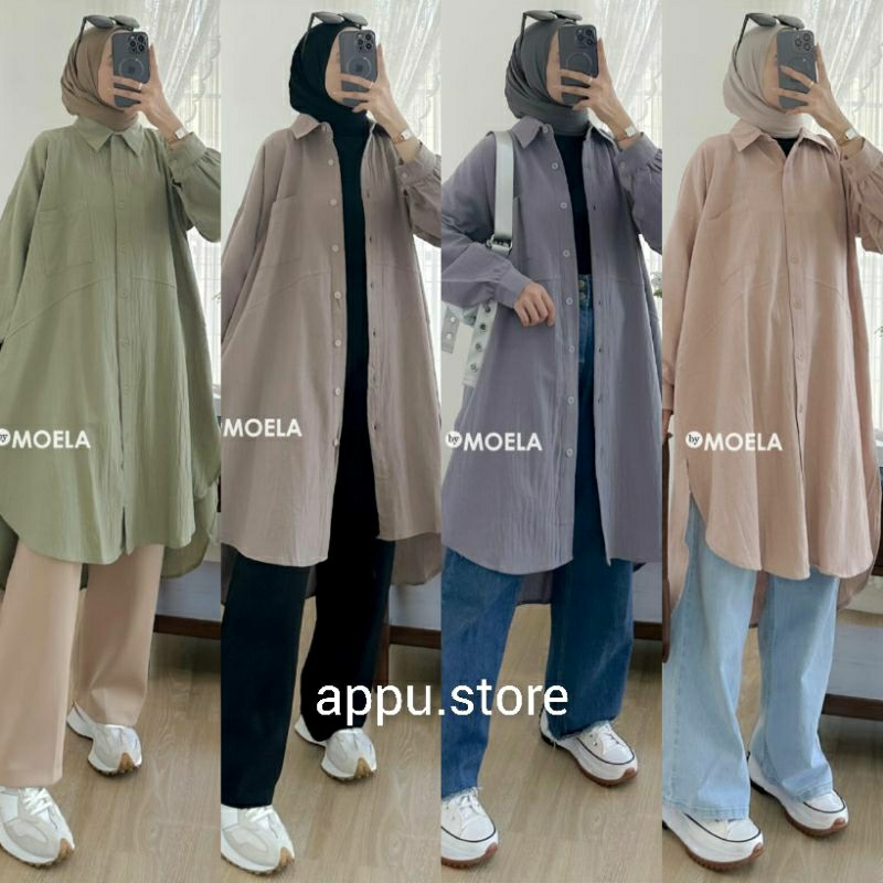 Linpi Tunik By Moela Berlabel / Baju Atasan Tunik Wanita Kekinian Jumbo Linen Crinkle Airflow Premiu