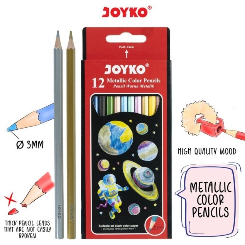 

PENSIL WARNA METALIK METALLIC COLOUR PENCILS JOYKO CP-123M 12 WARNA