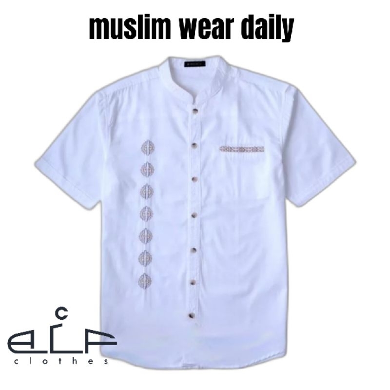 KUALITAS SUPER Baju Koko Bordir Pria Dewasa Lengan Pendek Matt katun Size jumbo Putih Santai Elegan