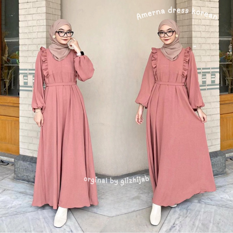 GlizHijab | Ameena Dress | Gamis Remaja Muslimah Terbaru Fashion Wanita Gamis Cringkle Ukuran XS - JUMBO-1