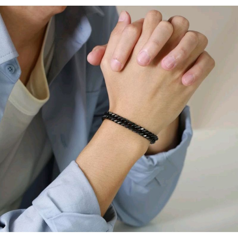 [COD]GELANG TITANIUM RANTAI BAJA HITAM PRIA MACHO