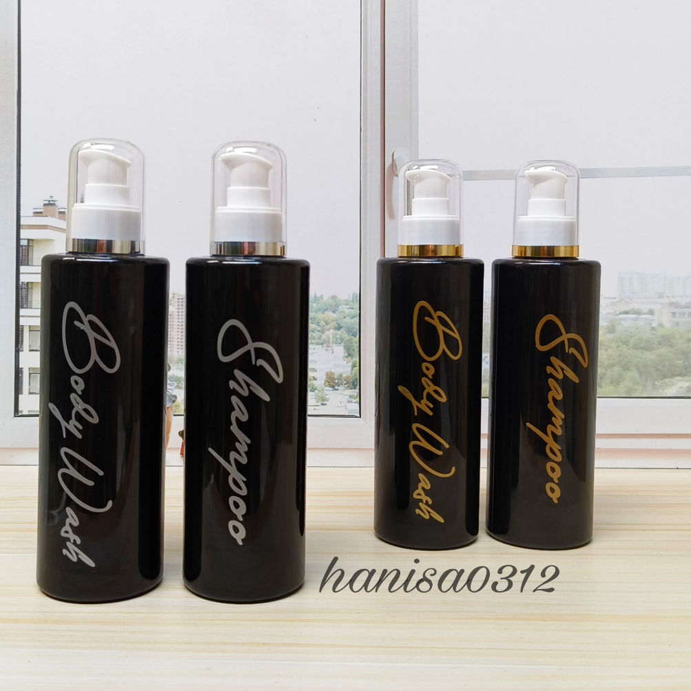 Botol Sabun Cair Aesthetic 250ml Pump Treatment Hitam Glossy / Botol Pump 250ml