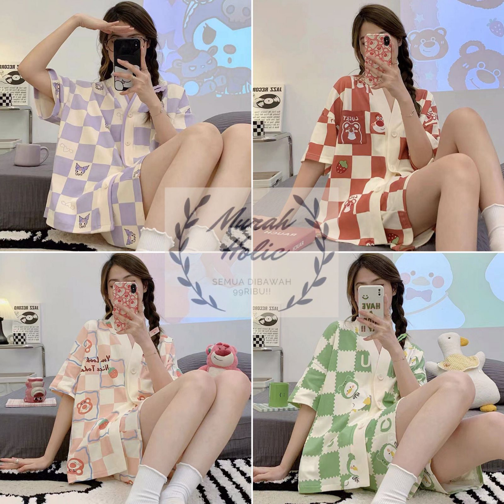 BAJU TIDUR PIYAMA SET CELANA PENDEK WANITA BUSUI BAJU RUMAHAN SETELAN HOMEWEAR KEKINIAN ATASAN ROMPI