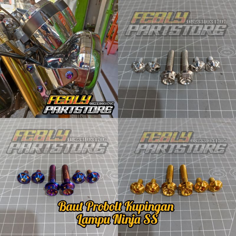BAUT PROBOLT STAINLES ORIGINAL BAUT PROBOLT KUPINGAN LAMPU DEPAN NINJA SS MP TIGER BAUT KUPINGAN LAM