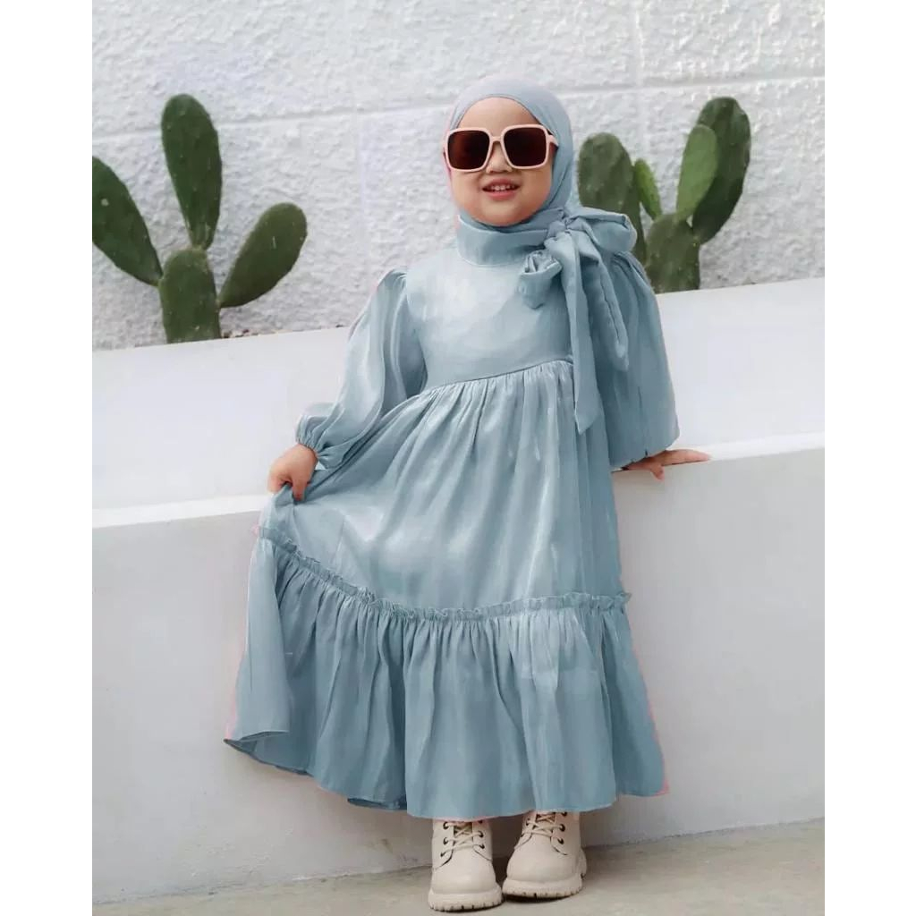 Arsyila Kids + jilbab / Dress Shimmer Anak Usia 5-8 Tahun Size M-L / Dress Anak Perempuan / Dress Anak Polos Lucu / Dress Anak Perempuan Terbaru 2023