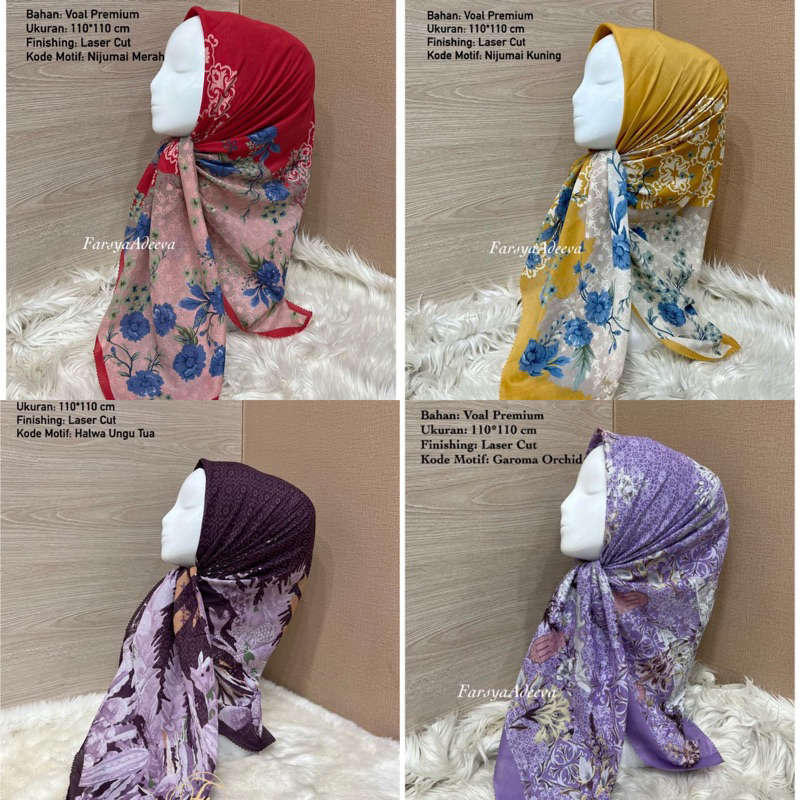 Part 2 hijab jilbab SEGIEMPAT DEKA Motif Voal premium by KAYLA (BEBAS PILIH MOTIF)