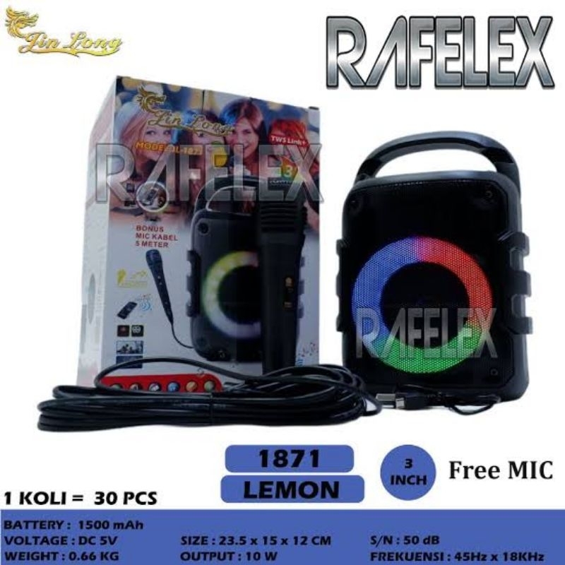 SPEAKER SPIKER NIRKABEL SUPER BASS 3 INCH IN " 3IN 3" JIN LONG JINLONG JL 1871 JL1871 LEMON PORTABLE