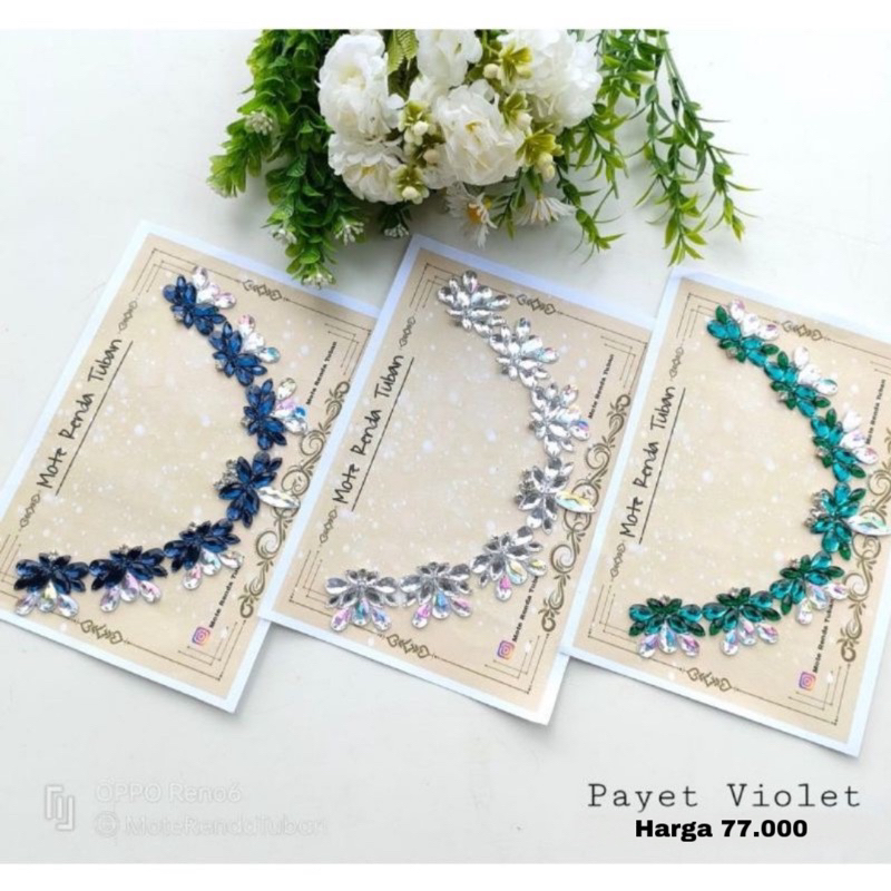 Payet Rangkai Leher Violet | Payet Kristal Jahit