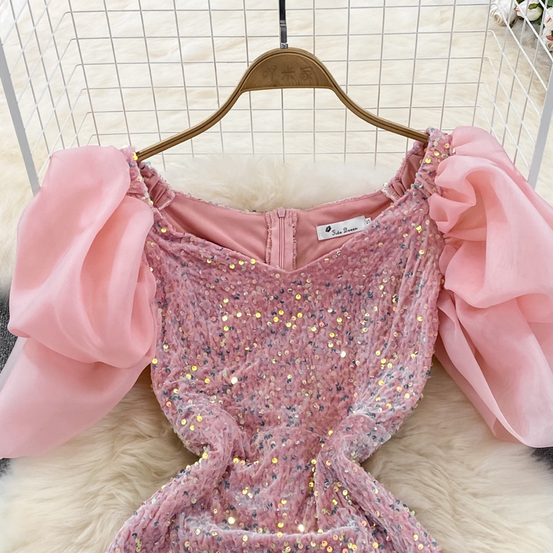 [READY STOCK] BIG SIZE LD 76-108 Amber Sequin Party Maxi Dress Pesta Korean Premium Fairlady_id 7