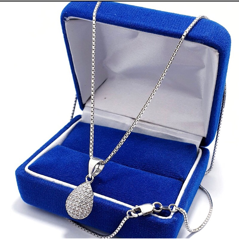 Kalung italy liontin tetes air kalung liontin perak 925 lapis emas putih