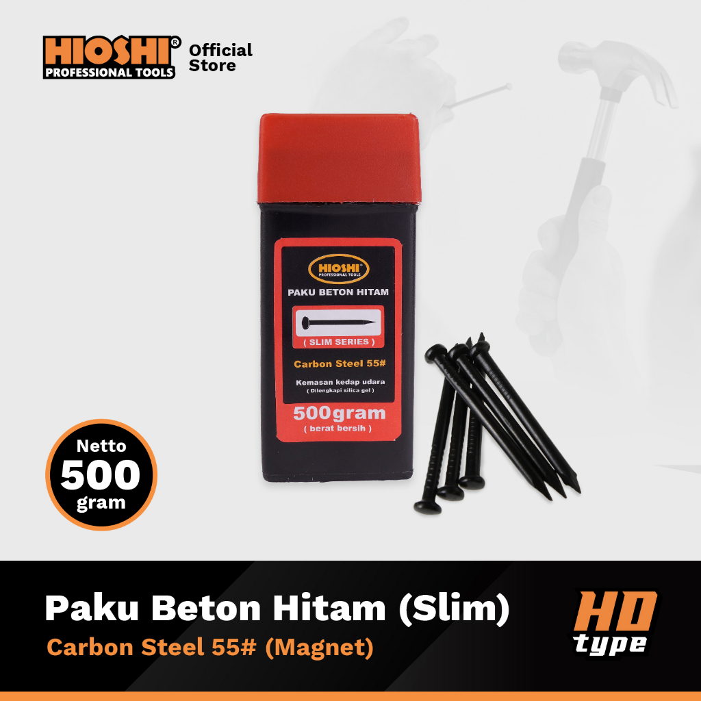 HIOSHI /500gram/Paku Beton/HITAM/Baja/Tembok/ 20 25 30 40 50 63 70 100 125mm (Slim) - HD