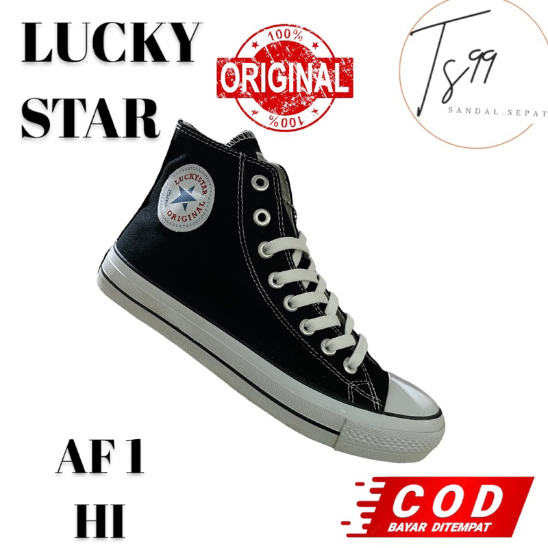 Sepatu Luckystar AF 1 HI Black White Hitam Putih Lucky Star