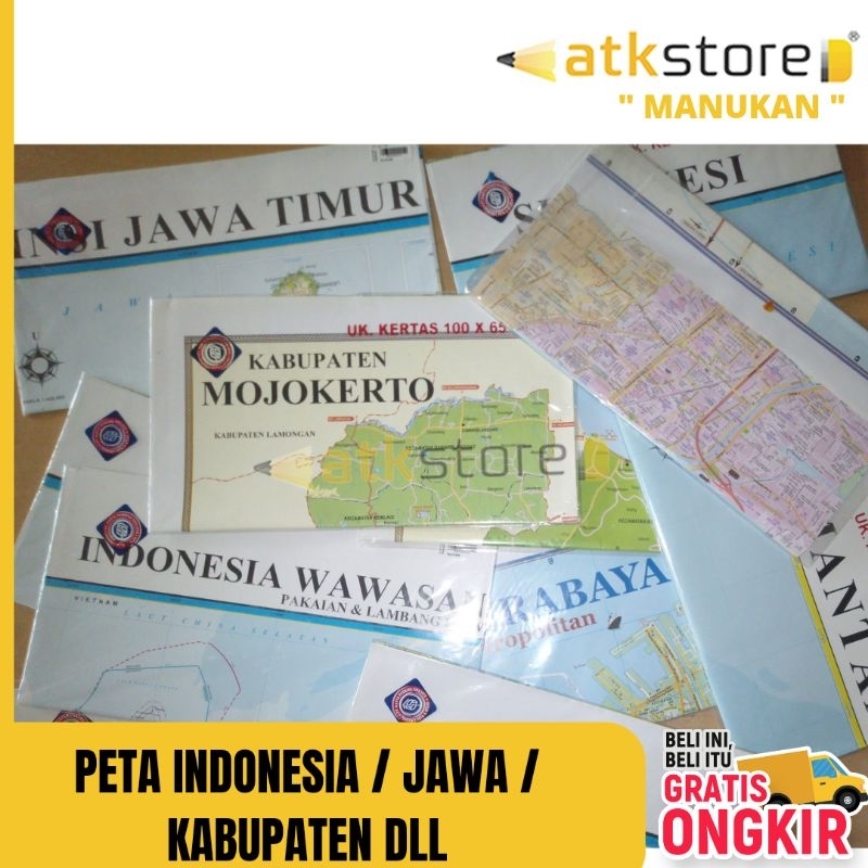 

PETA LIPAT 109 X 79 CM INDONESIA/ PULAU / PROVINSI / KABUPATEN || JAWA / SURABAYA