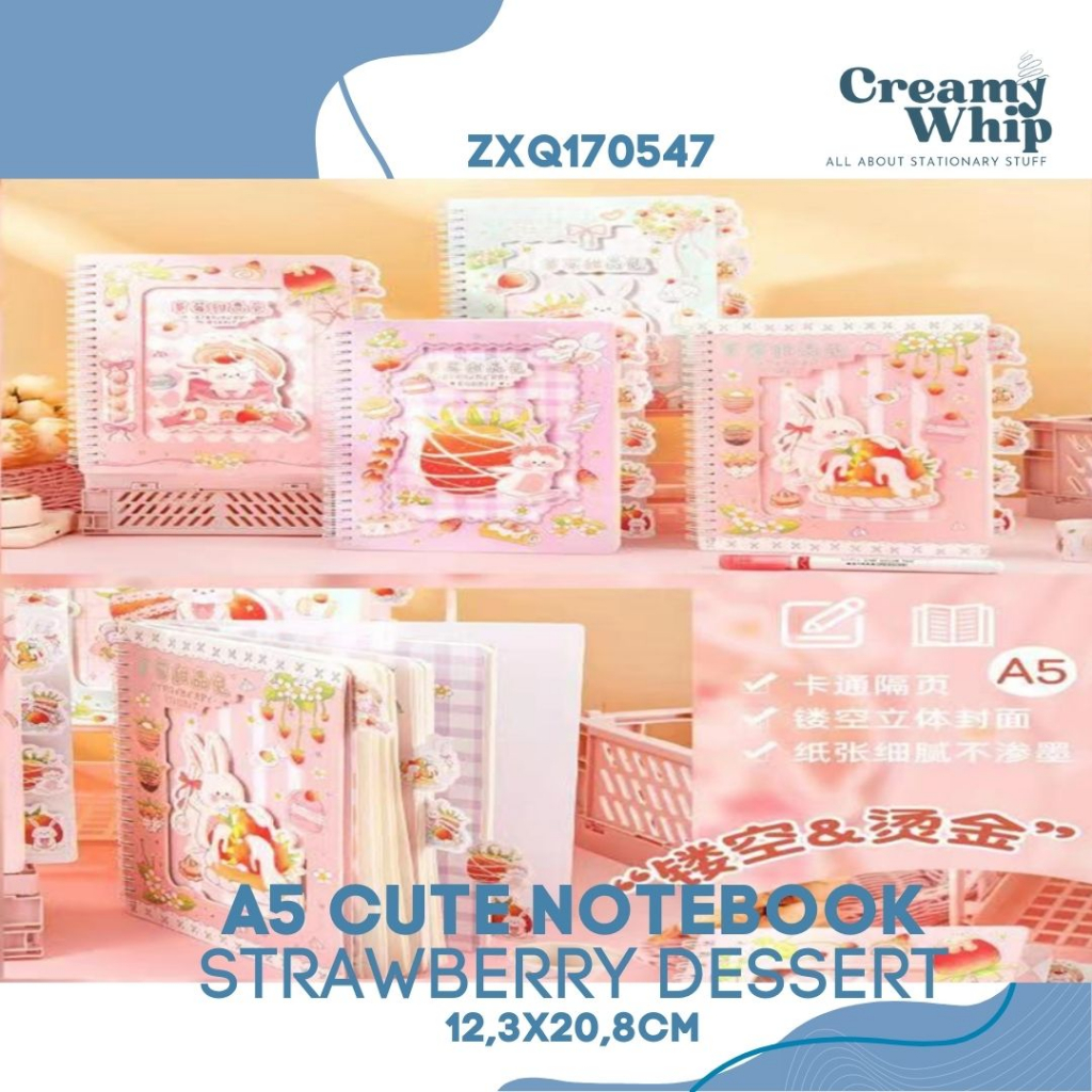 

A5 Cute Strawberry Rabbit Dessert Notebook - Buku Catatan Buku Journaling Coil Book Lucu Dengan Pemisah