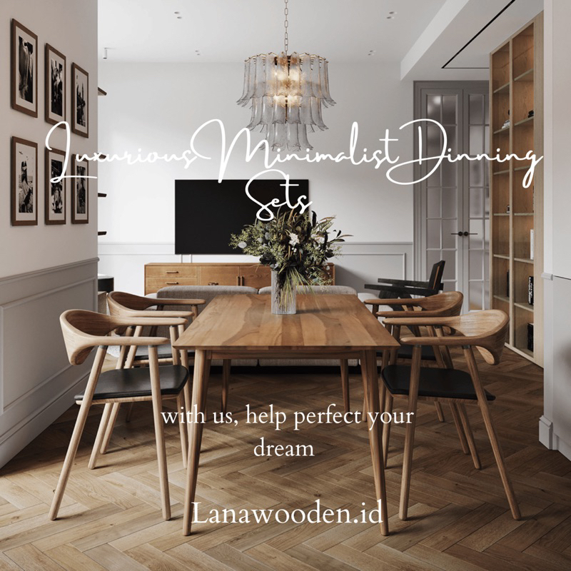 Set meja makan minimalis mewah material kayu jati Jepara berkualitas kombinasi royalfoam dan kain me