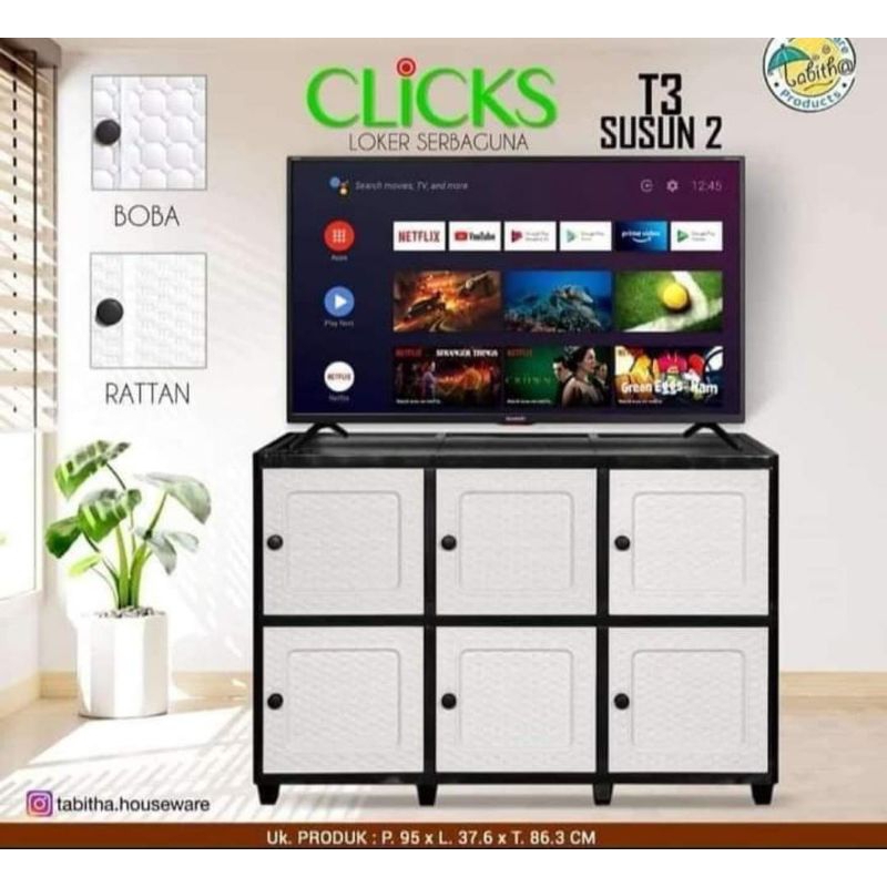 lemari plastik meja TV 6 pintu serbaguna lemari triple cabinet