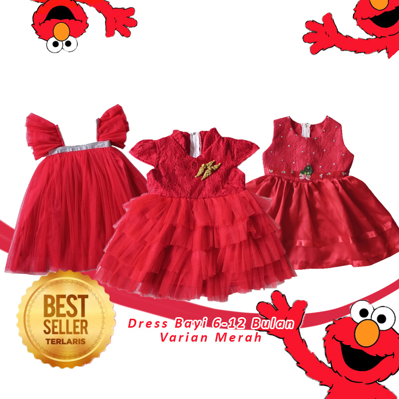 Dress Merah Anak 1 Tahun Terlaris Elegant 2023 GRATIS PITA Baju Merah Putih Gaun Red Baby Merah Cabe