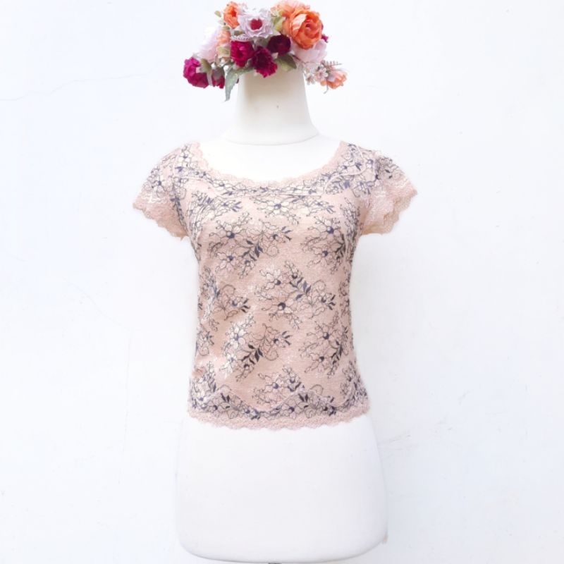 Rossie atasan brokat floral lace peach