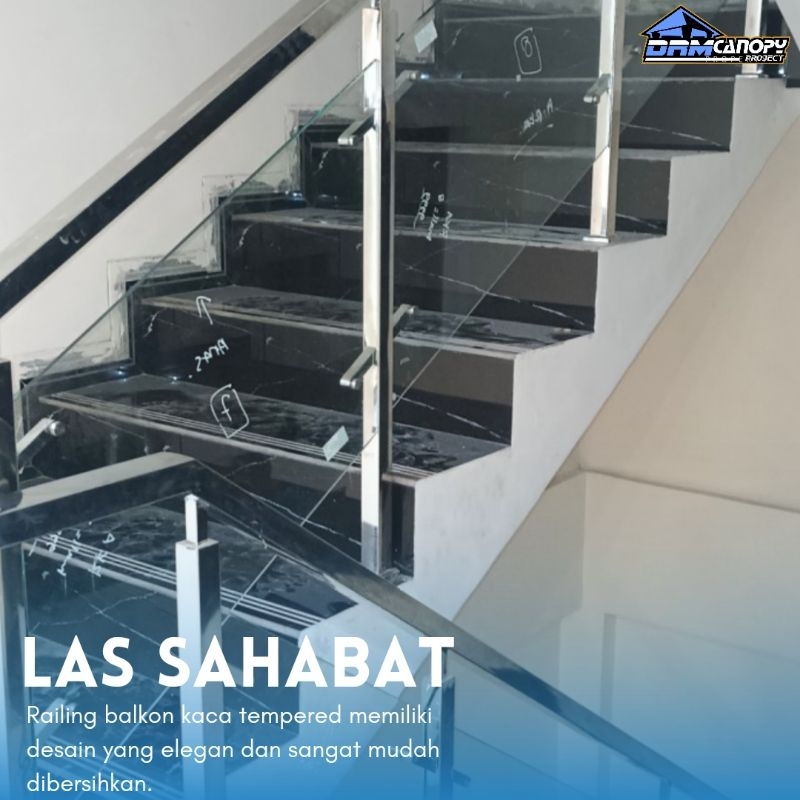 Railing tangga stainles kaca tempered