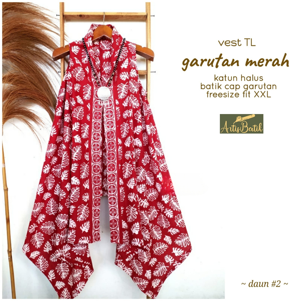 OUTER VEST TL GARUTAN MERAH BLAZER MOTIF ETNIK ROMPI VEST  BATIK CANTIK  CARDIGAN BATIK CARDI SERAGA