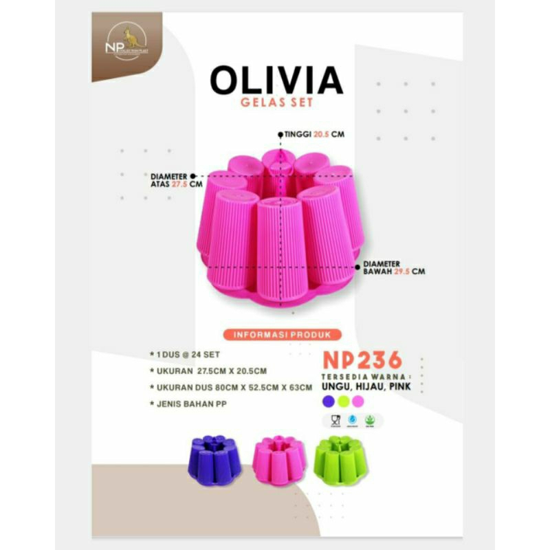 Np gelas set olivia/cangkir plastik + stand