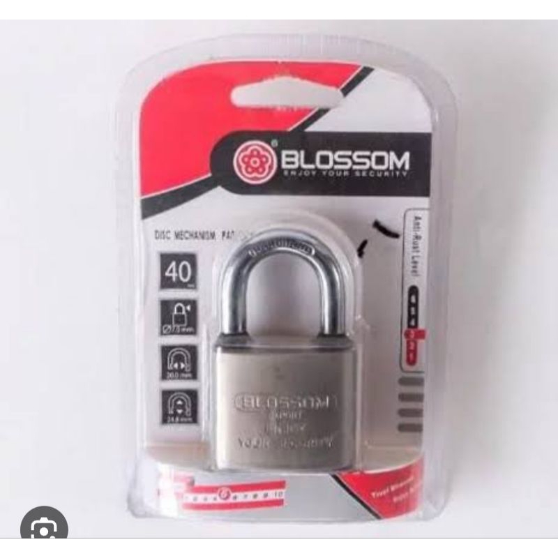 Gembok kunci besi baja silinder blossom leher pendek 40mm gembok blossom chrome