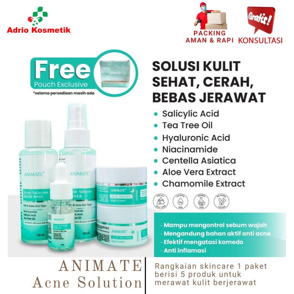 ANIMATE ACNE SOLUTION Series 5 in 1 - Skincare Kulit Berjerawat Beruntusan Berminyak Kusam - Animat 