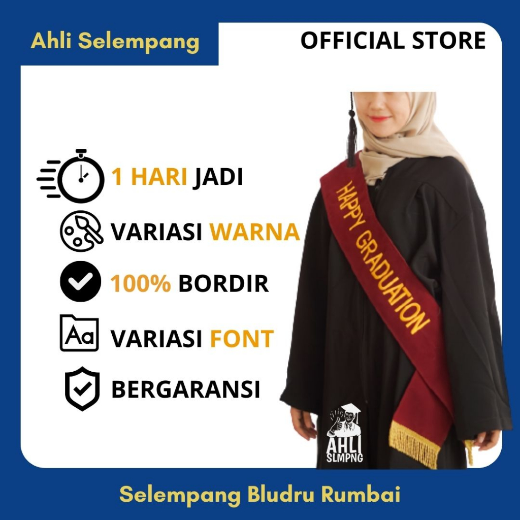 SELEMPANG WISUDA BLUDRU RUMBAI BORDIR CUSTOM