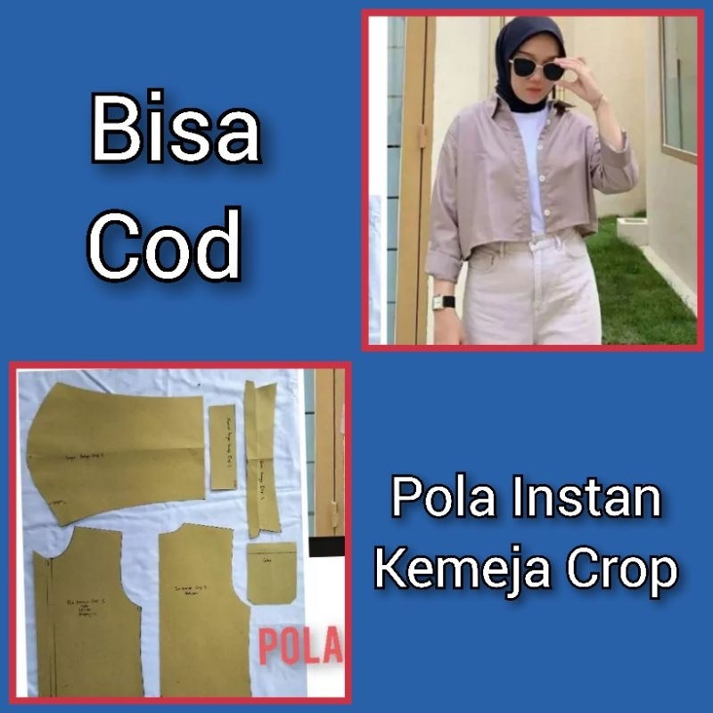Pola Baju instan Kemeja Crop- Pola jiplak ,pola sdh di potong pola sdh ada kampuhnya 1,5 cm jd tingg