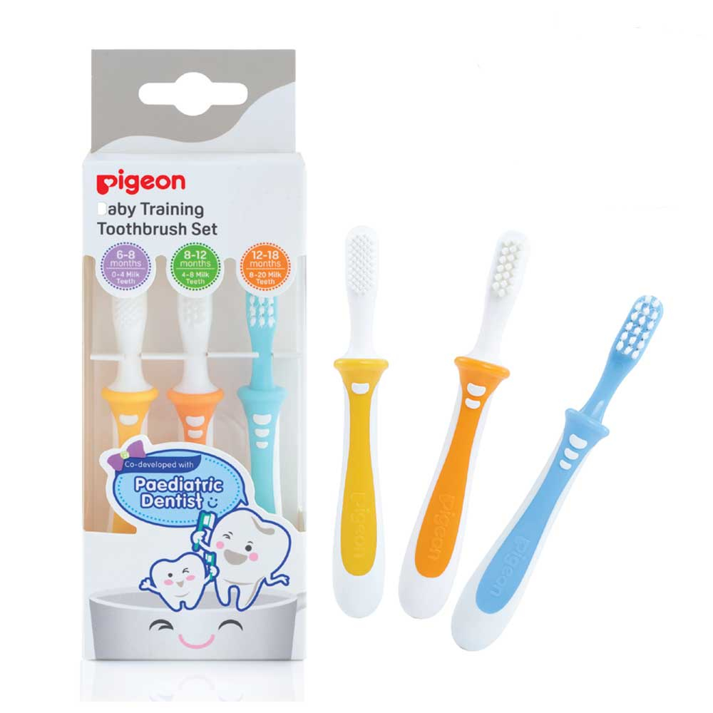 Pigeon Baby Training Toothbrush 3in1 Set Lesson Stage 1 2 3 / Sikat Gigi Anak Bayi 3 Tahap