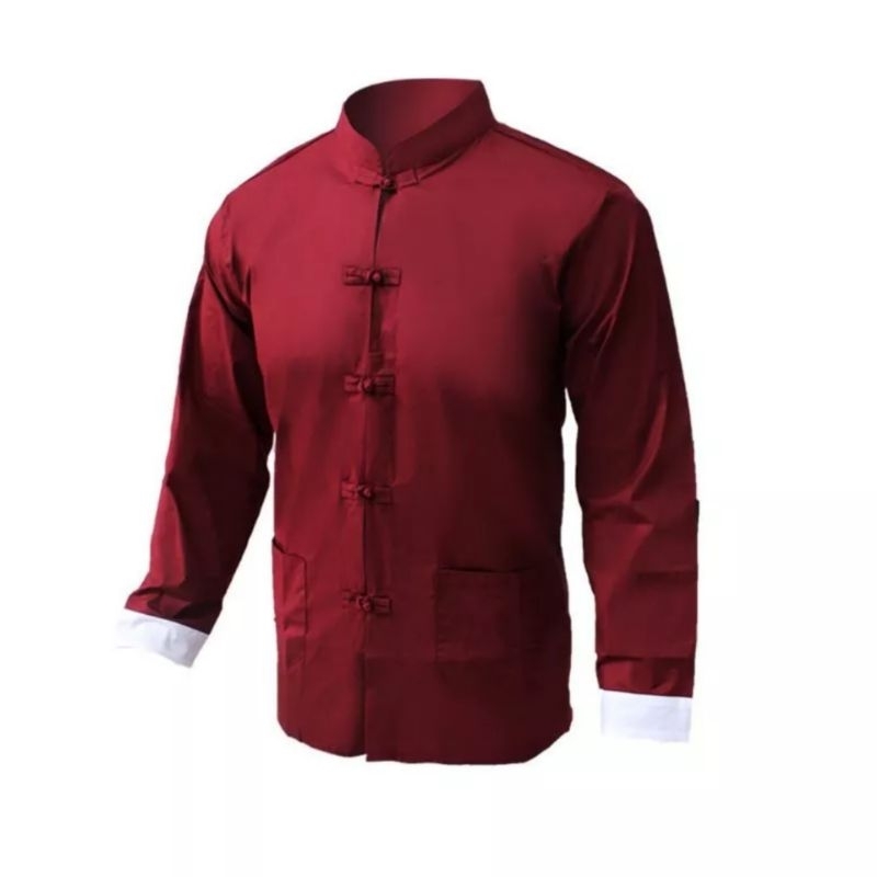 CHEONGSAM BAJU SHANGHAI KEMEJA HEM PRIA LENGAN PANJANG IMLEK CNY LAMARAN TINGJING SANGJIT WARNA MARO