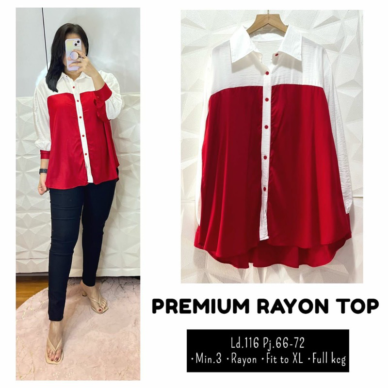KEMEJA RAYON MERAH PUTIH