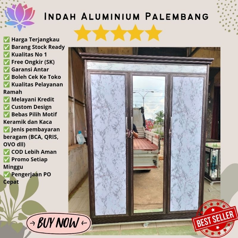 LEMARI PAKAIAN 3 PINTU  MOTIF ALUMINIUM MURAH PALEMBANG