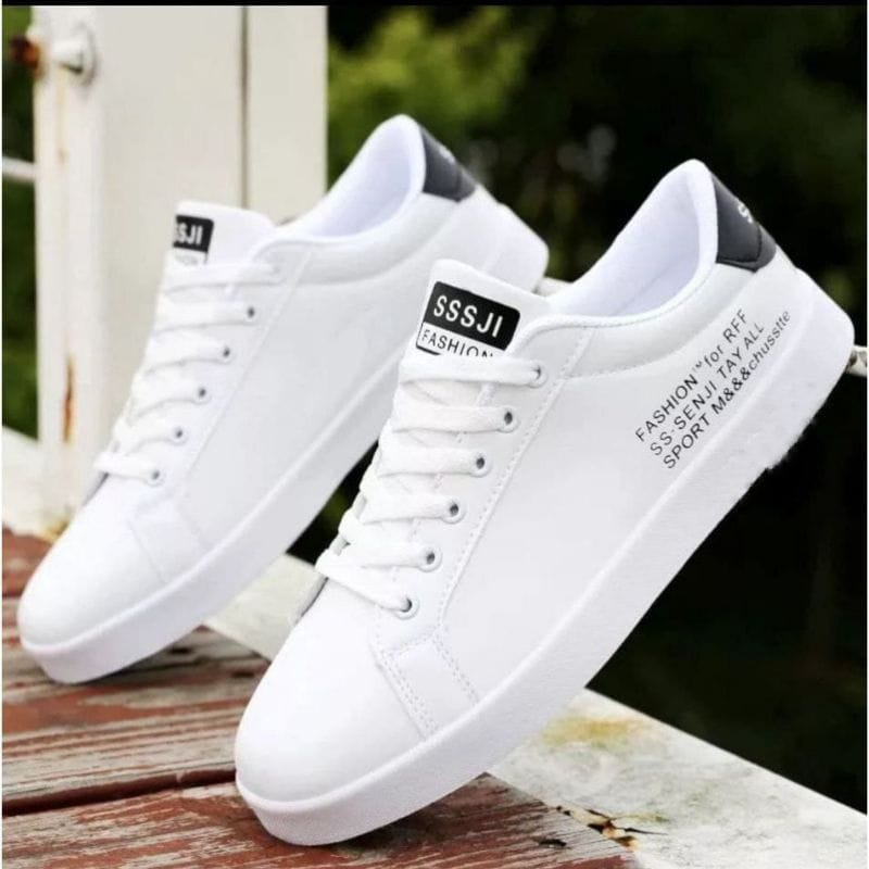 elm.co [COD] Sepatu pria Sneakers Putih &amp; Hitam sepatu olah raga pria ss.senji terlaris sepatu Pria casual senji hitam