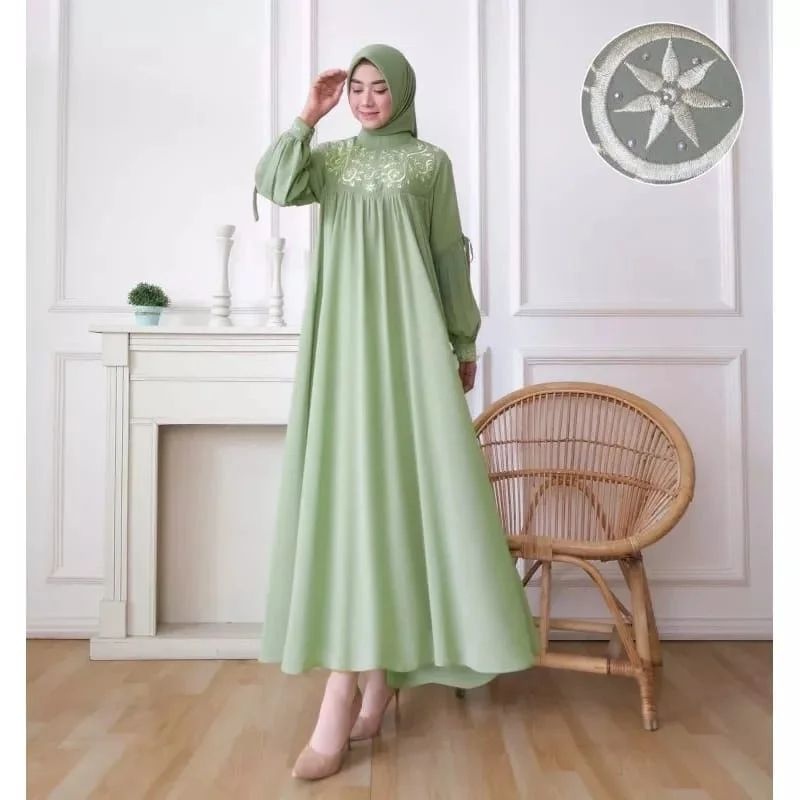 COD Amanda Dress Baju Wanita Dewasa Dress Ceruty Babydoll Full Furing Mix Bordir Gamis Ibu Model Sek