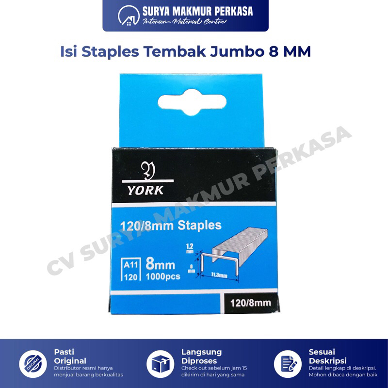 

Isi Staples Tembak 8mm 1000 pcs YORK / Isi Staples Tembak 120/8mm
