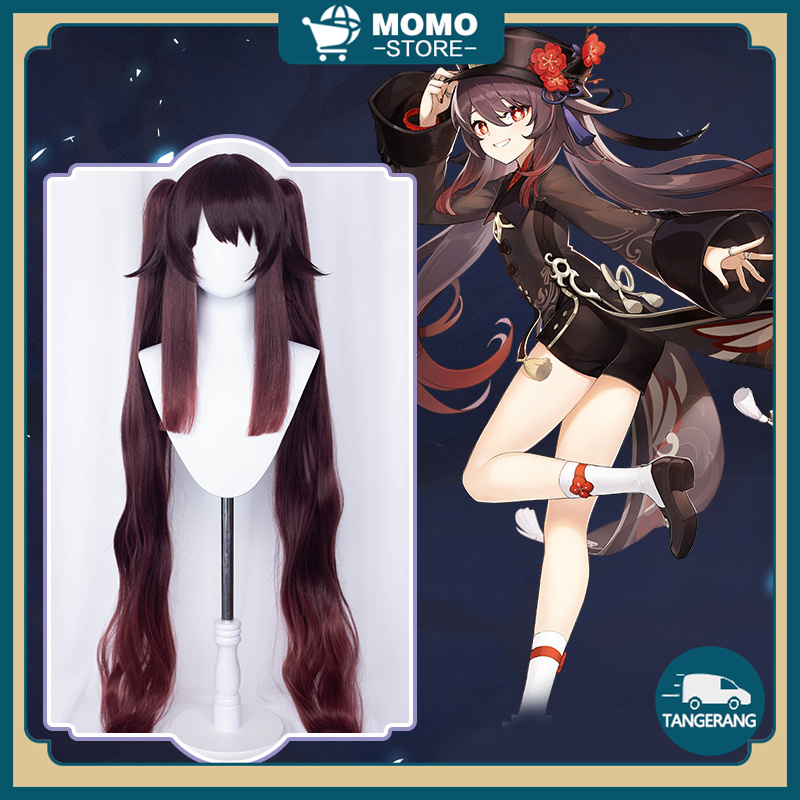 Wig Cosplay Hutao Hitam coklat Genshin Impact Pursun Genshin Impact Hutao Anime Game Hu Tao