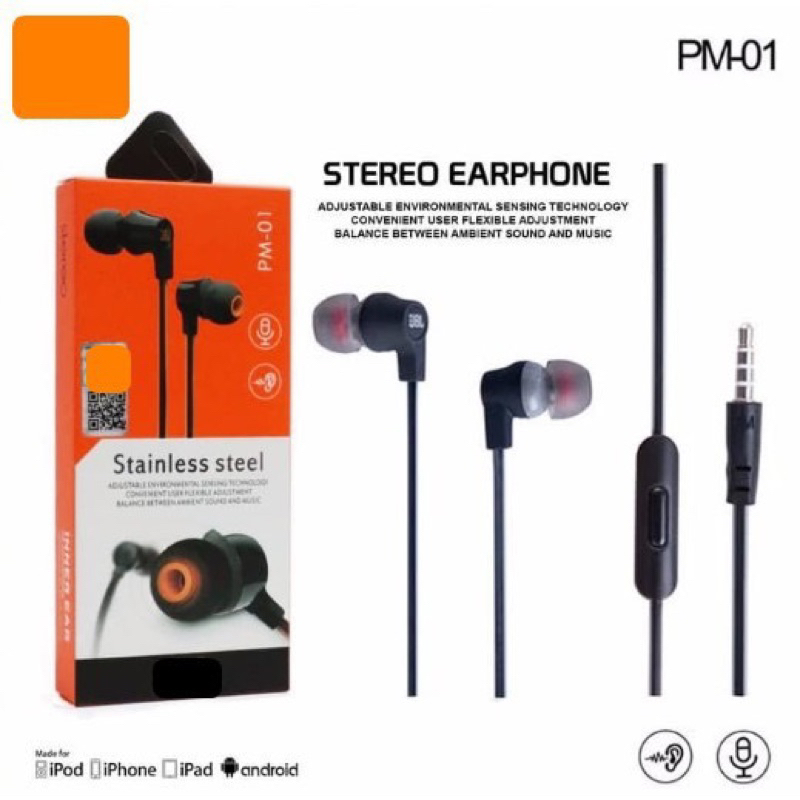 HF Headset Extra Bass  PM01 // J349 // J366 // JB326 // AB02 Handsfree Earphonel Whit On Mic