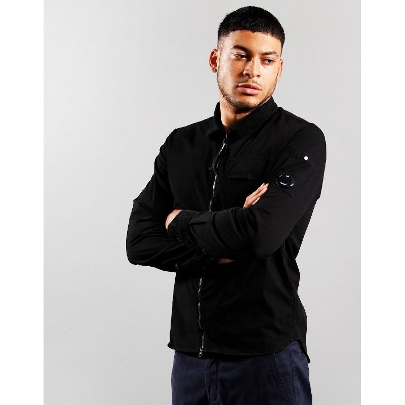 CP Company Gabardine Long Sleeve Zip Overshirt Black