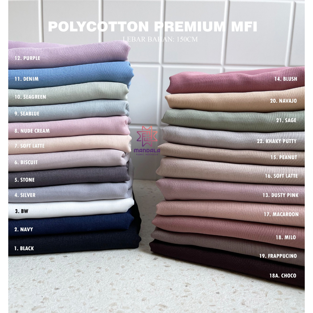 Bahan Kain Polycotton Premium MFI Lebar 150cm / Polycotton Premium Syari/ Plain Square Jumbo