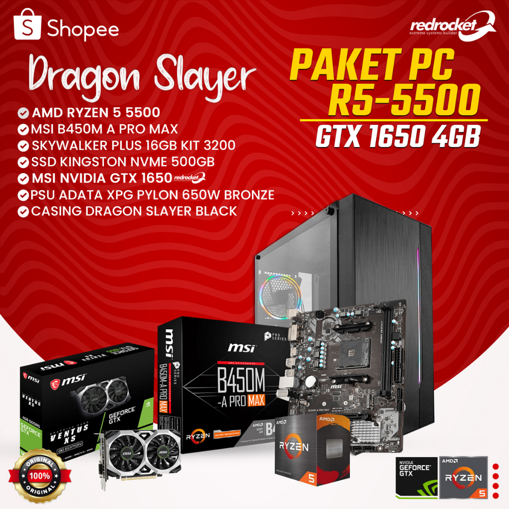 PAKET PC RYZEN 5 5500 GTX 1650 4GB NEW ORIGINAL