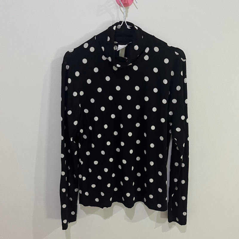 HM Modal polo-neck top turtle neck shirt black white spotted